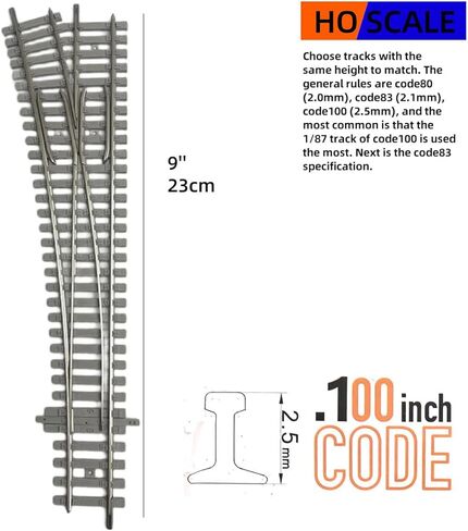 HO Scale Model Train Track Turnout, 9 inch Length, Code 100, 15 Degree Switch, 1/87 Scale (104021 Right) in Saudi Arabia