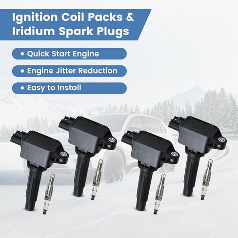 UF656 Ignition Coil Pack and Iridium Spark Plug Compatible with 2012-2020 Mazda 3, Mazda 6, Mazda CX-5 CX-3 MX-5 Miata, Set of 4 Ignition Coils Replace for UF656 93501 in Saudi Arabia