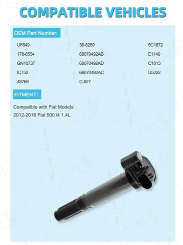 مجموعة TAUTOY مكونة من 4 ملفات إشعال UF649 (1.4 لتر فقط) لـ 2012 2013 2014 2015 2016 Fiat 500,# GN10737 IC752 48769 U5232 C-827 36-8269 68070492AB 68070492AD 68070492AC 5C1872 C1815 in Kuwait