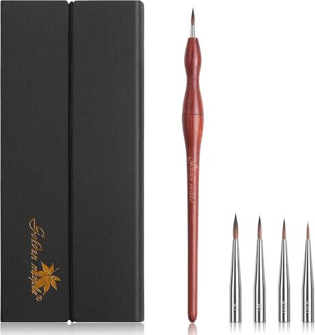 مجموعة فرش صغيرة من Golden Maple Kolinsky Sable - 4 رؤوس قابلة للاستبدال ومقبض من خشب الصندل الأحمر للنماذج المصغرة، رسم تفصيلي احترافي، ألوان مائية وأكريليك، مقاس 3/0 2/0 0 1 in Saudi Arabia