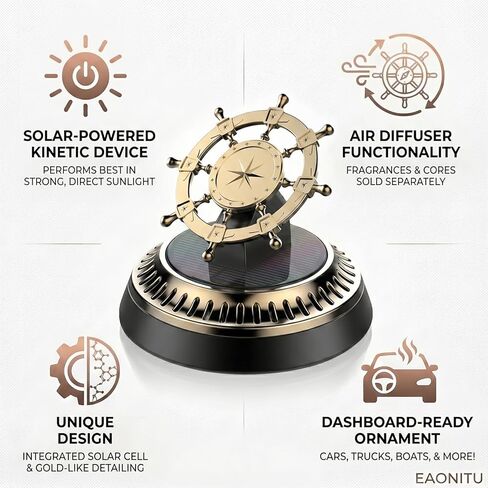 Solar Dashboard Spinner, Sun Powered Kinetic Car Diffuser Decoration, Automotive Accessories, Home Office Desk, Spring Birthday Gift Exchange, Fragrance & Aroma Cores Sold Separately (Captain's Wheel) in Saudi Arabia