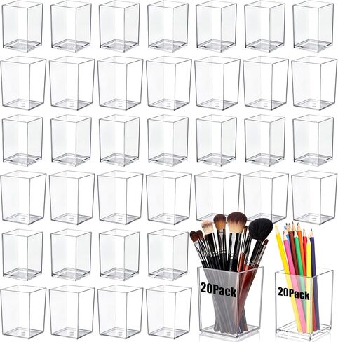 40 Pack Clear Acrylic Pen Holder 2 Size Pencil Cups Sets Makeup Brush Holder Bookmark Organizer Stationery Storage Desktop Accessories for Office and Home Desk Organizer Supplies in Saudi Arabia