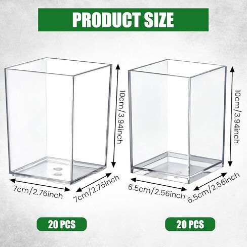 40 Pack Clear Acrylic Pen Holder 2 Size Pencil Cups Sets Makeup Brush Holder Bookmark Organizer Stationery Storage Desktop Accessories for Office and Home Desk Organizer Supplies in Saudi Arabia