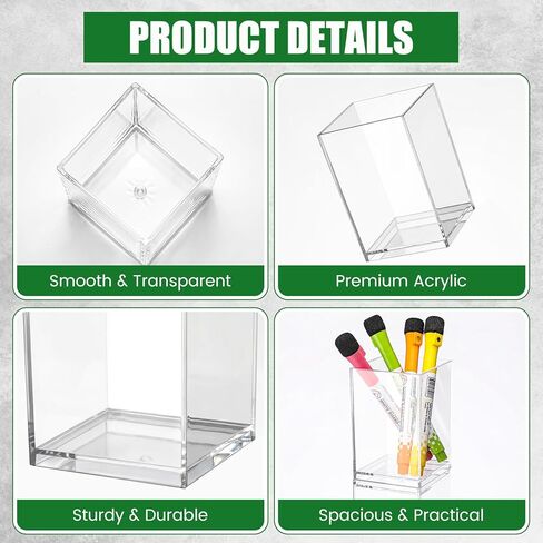 40 Pack Clear Acrylic Pen Holder 2 Size Pencil Cups Sets Makeup Brush Holder Bookmark Organizer Stationery Storage Desktop Accessories for Office and Home Desk Organizer Supplies in Saudi Arabia