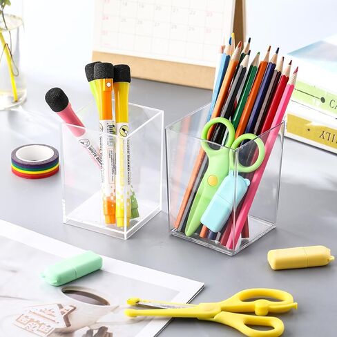 40 Pack Clear Acrylic Pen Holder 2 Size Pencil Cups Sets Makeup Brush Holder Bookmark Organizer Stationery Storage Desktop Accessories for Office and Home Desk Organizer Supplies in Saudi Arabia