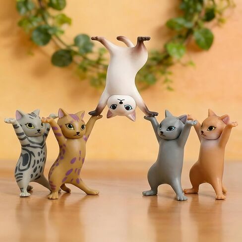 5 Pcs Dancing Cat Pen Holder, Whimsical Animal Pencil Stand, Cute Earphone Rack, 2.1 Inch PVC Funny Desktop Ornament, Home Office Car Accessory in Kuwait