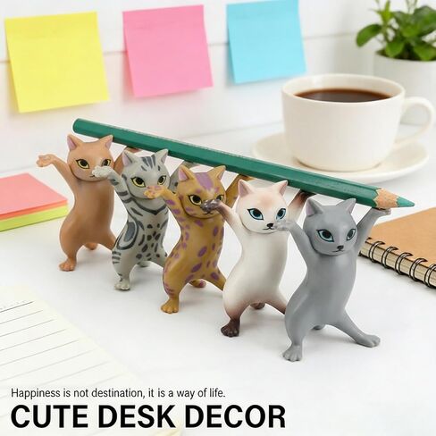 5 Pcs Dancing Cat Pen Holder, Whimsical Animal Pencil Stand, Cute Earphone Rack, 2.1 Inch PVC Funny Desktop Ornament, Home Office Car Accessory in Kuwait