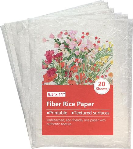 Rice Paper for Decoupage,Natural Fiber Printable for Craft,Mulberry Paper for Writing Painting,Decoupage Craft Supplies,20 Sheets Letter Size 8.5x11inch(LPRP-02) in Saudi Arabia