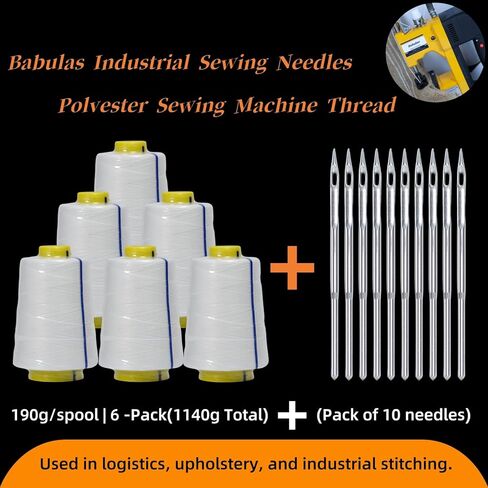 Bag Sewing Machine Polyester Thread - 6-Ply Heavy-Duty Industrial Thread 610M/Spool for Woven Bags, Kraft Paper Sacks, Flour Bags (6-Pack Bag Sewing Machine Thread + 10 Needles) in Saudi Arabia
