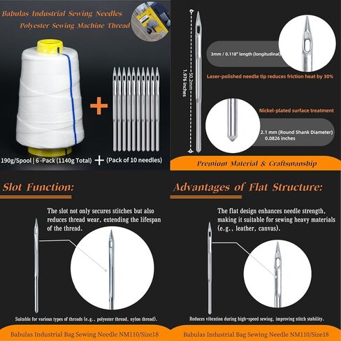 Bag Sewing Machine Polyester Thread - 6-Ply Heavy-Duty Industrial Thread 610M/Spool for Woven Bags, Kraft Paper Sacks, Flour Bags (6-Pack Bag Sewing Machine Thread + 10 Needles) in Saudi Arabia