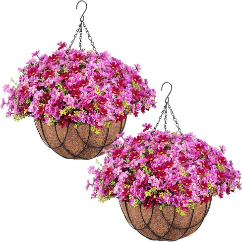 Hotop 2 Pack Artificial Hanging Faux Daisy Flowers in Basket for Fall Autumn Porch Home Decoration Fake Plants Arrangement in 12 Inch Coconut Lining Basket for Outdoors Indoors Decor(Blue) in Saudi Arabia