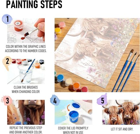RLTXBUK Farmhouse Floral Highland Cow Paint by Numbers Kit for Adults Beginners Kids 4-12, Rustic Wild Flower Cow Animal DIY Oil Painting Kits on Canvas Framed for Home Kids Room Decor Gifts 20x16 in in Saudi Arabia