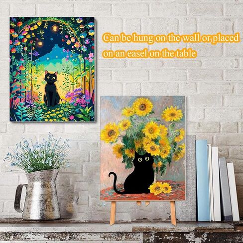 VIGEGU 4 Pack Black Cat Paint by Numbers Kit for Adults with Frame,Paint by Number with Wooden Easel DIY Animal Adult Paint by Number Kits for Home Decor12x16inch in Saudi Arabia