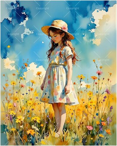Wildflower Girl Paint by Numbers Kit for Adults - DIY Young Girl in Flower Field Painting on Canvas 16x20In, Acrylic Paint Set, Suitable for Beginners, Art for Home Decoration or Gifts in Kuwait