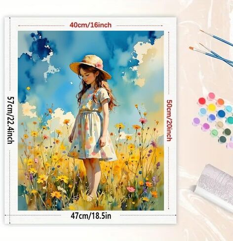 Wildflower Girl Paint by Numbers Kit for Adults - DIY Young Girl in Flower Field Painting on Canvas 16x20In, Acrylic Paint Set, Suitable for Beginners, Art for Home Decoration or Gifts in Kuwait