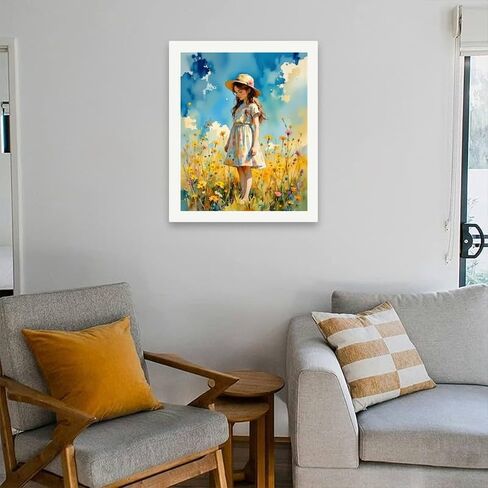 Wildflower Girl Paint by Numbers Kit for Adults - DIY Young Girl in Flower Field Painting on Canvas 16x20In, Acrylic Paint Set, Suitable for Beginners, Art for Home Decoration or Gifts in Kuwait