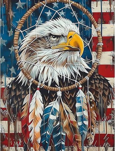 Skyboda Eagle 5D Diamond Painting Kits for Adults, American Flag Dreamcatcher Diamond Art kit for Beginners, DIY Full Round Drill Diamond Dots with Gem Art Crafts for Home Wall Decor12 x16 Inch in Saudi Arabia