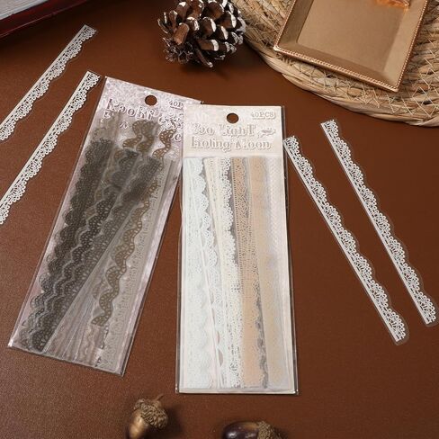 Lace Stickers, 80 Pcs Vintage Transparent Lace Embellishments Stickers for Scrapbooking, Wedding Invitations, Planners, Card Making, Junk Journal Supplies in Kuwait