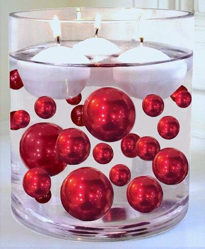 Vase Pearlfection 100 Floating Red Pearls with Matching Sparkling Gems-Jumbo Sizes-Fills 2 Gallons of Transparent Gels for Floating Effect-with Measured Floating Gels Prep Bags for Best Results! in Saudi Arabia