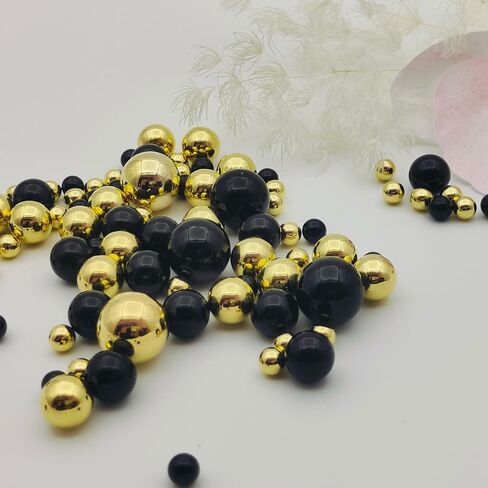 300 Pcs Black and Gold No-Hole Imitation Pearl Beads - Vase Filler Decoration, Candle Centerpiece, Wedding Center Decor, Home Party Decor (8/14/20mm) in Saudi Arabia
