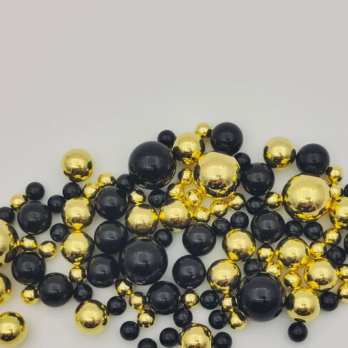 300 Pcs Black and Gold No-Hole Imitation Pearl Beads - Vase Filler Decoration, Candle Centerpiece, Wedding Center Decor, Home Party Decor (8/14/20mm) in Saudi Arabia