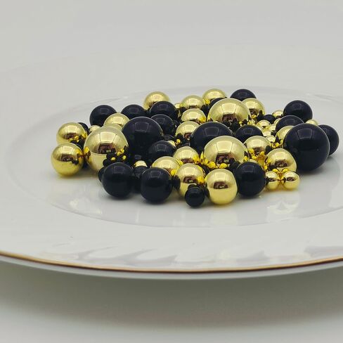 300 Pcs Black and Gold No-Hole Imitation Pearl Beads - Vase Filler Decoration, Candle Centerpiece, Wedding Center Decor, Home Party Decor (8/14/20mm) in Saudi Arabia