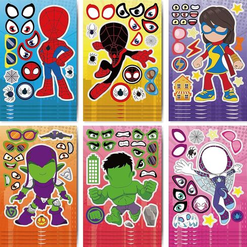 Make-a-face Superhero Stickers Sheets Make Your Own Stickers,Mixed & Matched with 6 Designed Characters(4 of Each) for Party Favors Supplies, Reward, Decor,Gift Idea in Saudi Arabia