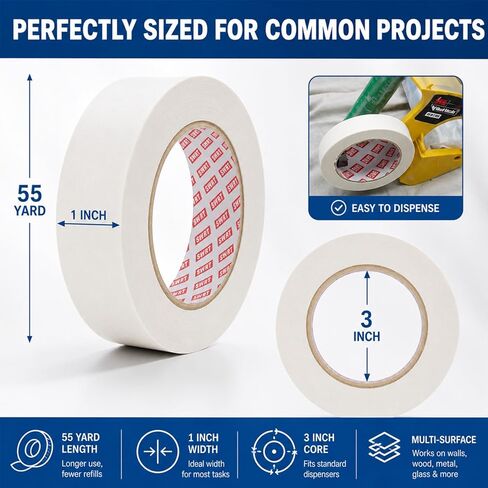 SWRT Masking Tape 1 inch x 55 Yards x 24 Rolls (1320 Total Yards), Adhesive Painting Tape Bulk for General Purpose Beige White Color for Painting, Crafting, School Stationery, Arts, Home Use etc in Saudi Arabia