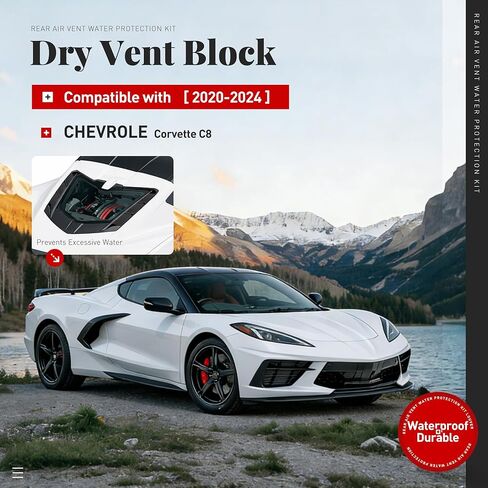 Rear Dry Bay Vent Block Compatible with 2020-2024 Chevy Chevrolet Corvette C8 Engine Bay Air Vent Inserts for Car Washing Hatch Hood Wash Cover Window Spoiler Plastic(ABS) Unfinished Black in Kuwait