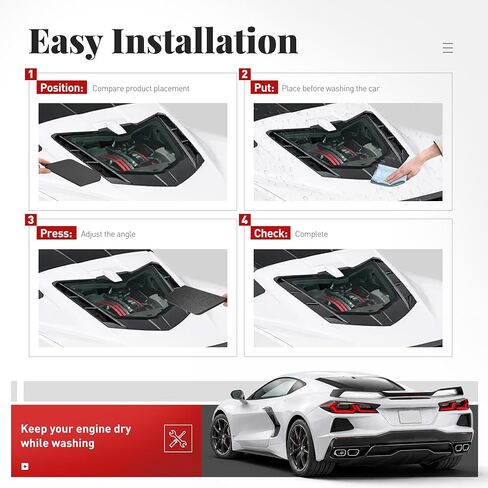 Rear Dry Bay Vent Block Compatible with 2020-2024 Chevy Chevrolet Corvette C8 Engine Bay Air Vent Inserts for Car Washing Hatch Hood Wash Cover Window Spoiler Plastic(ABS) Unfinished Black in Kuwait