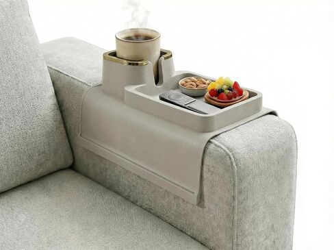 Luxury Gold Trim Couch Cup Holder Tray - Weighted Anti-Spill Navy Blue Silicone Sofa Armrest Organizer, Non-Slip Recliner Tray Table for Drinks, Remote, Phone - Fits Most Couch Arms in Saudi Arabia