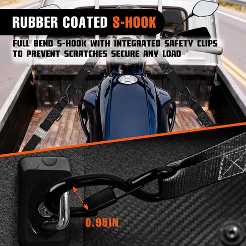 2PK 1.5" x 8FT Motorcycle Tie Down Straps, 3,000lb Break Strength, Heavy Duty Cambuckle, Safety S-Hooks & Soft Loops for Dirt Bike, ATV, UTV, Boat, and Kayak, Durable and Easy to Use, Black in Saudi Arabia