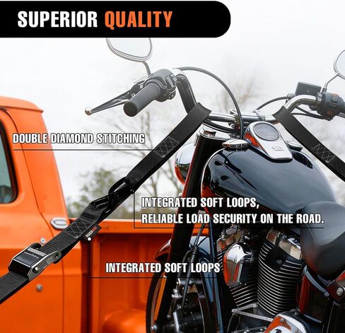 2PK 1.5" x 8FT Motorcycle Tie Down Straps, 3,000lb Break Strength, Heavy Duty Cambuckle, Safety S-Hooks & Soft Loops for Dirt Bike, ATV, UTV, Boat, and Kayak, Durable and Easy to Use, Black in Saudi Arabia