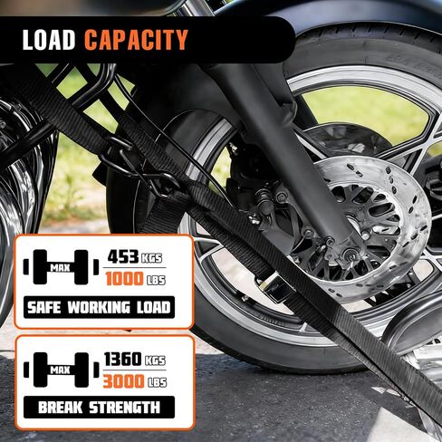 2PK 1.5" x 8FT Motorcycle Tie Down Straps, 3,000lb Break Strength, Heavy Duty Cambuckle, Safety S-Hooks & Soft Loops for Dirt Bike, ATV, UTV, Boat, and Kayak, Durable and Easy to Use, Black in Saudi Arabia