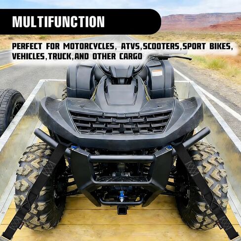 2PK 1.5" x 8FT Motorcycle Tie Down Straps, 3,000lb Break Strength, Heavy Duty Cambuckle, Safety S-Hooks & Soft Loops for Dirt Bike, ATV, UTV, Boat, and Kayak, Durable and Easy to Use, Black in Saudi Arabia