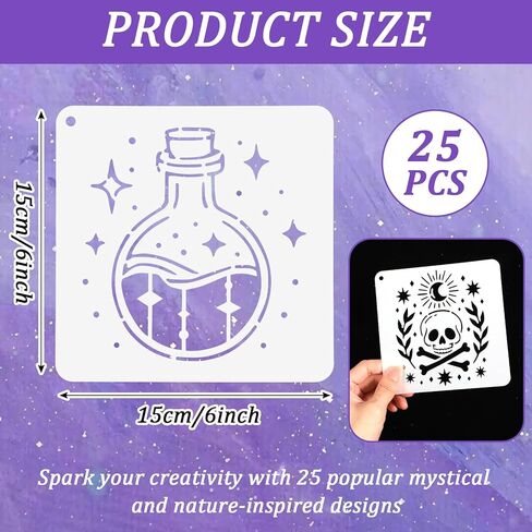 25 Pcs Stencils for Crafts Reusable, 6" Sun Moon Tarot Mandala Stencil, Mandala Tree of Life Art Stencils for Painting Wood Wall Furniture Decor Gift Art in Kuwait