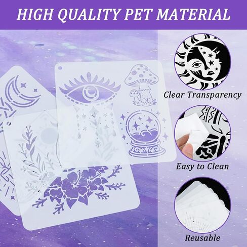 25 Pcs Stencils for Crafts Reusable, 6" Sun Moon Tarot Mandala Stencil, Mandala Tree of Life Art Stencils for Painting Wood Wall Furniture Decor Gift Art in Kuwait