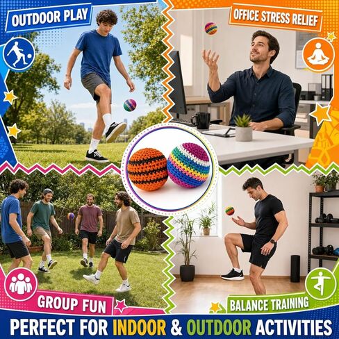 2 Pack Footbag for Adults, Handmade Woven Kick Foot Bag, Soft Knitted Juggling Foot Bag for Balance Training, Indoor Outdoor Group Play, Assorted Colors Sent Randomly in Kuwait
