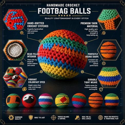 2 Pack Footbag for Adults, Handmade Woven Kick Foot Bag, Soft Knitted Juggling Foot Bag for Balance Training, Indoor Outdoor Group Play, Assorted Colors Sent Randomly in Kuwait