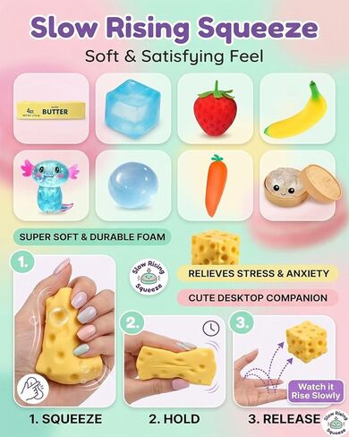 9 Pack Squishy Squeeze Toys Set Slow Rising Squishies Classic Slow-Rise Packs of Strawberry Dumpling Banana Butter Cheese Coconut Oil Different Designs Sugar Stretchy Desk Office Daily Use in Kuwait