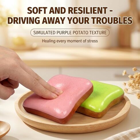 Squeeze Toys, Stress Relief and Focus Enhancement Fidget Toys, Strawberry Matcha Bread Toast Squeeze Toys for Desk Decor and Gift Giving, Office and Study Stress Management Fidget Toys (Green+Pink) in Saudi Arabia