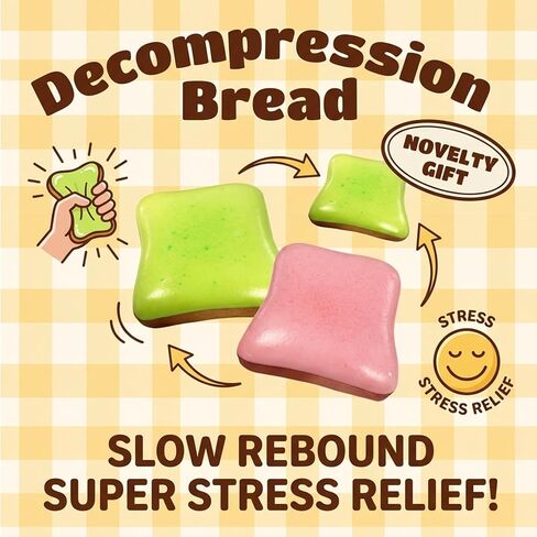 Squeeze Toys, Stress Relief and Focus Enhancement Fidget Toys, Strawberry Matcha Bread Toast Squeeze Toys for Desk Decor and Gift Giving, Office and Study Stress Management Fidget Toys (Green+Pink) in Saudi Arabia