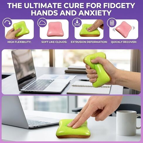 Squeeze Toys, Stress Relief and Focus Enhancement Fidget Toys, Strawberry Matcha Bread Toast Squeeze Toys for Desk Decor and Gift Giving, Office and Study Stress Management Fidget Toys (Green+Pink) in Saudi Arabia