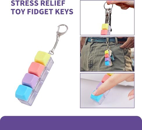 Keyboard Fidget Toy, Fidget Keyboard Clicker,Keyboard Keychain of 4 Colors Decompression Keycap Button Stress Relief Gifts for Adult in Saudi Arabia