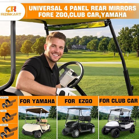 Rizinkart ， Universal Golf Cart 4 Panel Mirror لسيارة Yamaha Ezgo Club ، يسهل تثبيتها ، 35.8 بوصة الزاوية العريضة القضاء in Saudi Arabia