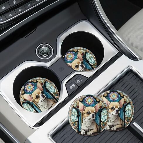 2pcs Adorable Chihuahua Dog Patterned Art Decorative Cup Coasters | Non-Slip and Heat-Insulated, for Beverage Cups, Suitable for Both Men and Women in Saudi Arabia