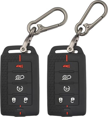 TOMALL 2 حزمة لغطاء مفتاح Jeep Fob مع سلسلة مفاتيح، 5 أزرار حافظة مفاتيح من مطاط السيليكون متوافقة مع Jeep Grand Cherokee L Grand Wagoneer L Wagoneer Grand Cherokee L 2021-2025 in Kuwait
