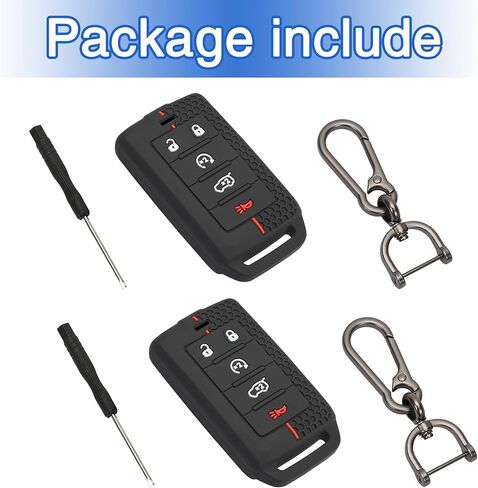 TOMALL 2 حزمة لغطاء مفتاح Jeep Fob مع سلسلة مفاتيح، 5 أزرار حافظة مفاتيح من مطاط السيليكون متوافقة مع Jeep Grand Cherokee L Grand Wagoneer L Wagoneer Grand Cherokee L 2021-2025 in Kuwait