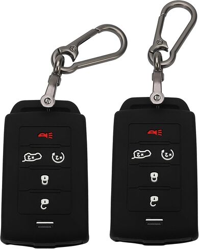 TOMALL 2 حزمة لغطاء مفتاح Jeep Fob مع سلسلة مفاتيح، 5 أزرار حافظة مفاتيح من مطاط السيليكون متوافقة مع Jeep Grand Cherokee L Grand Wagoneer L Wagoneer Grand Cherokee L 2021-2025 in Kuwait