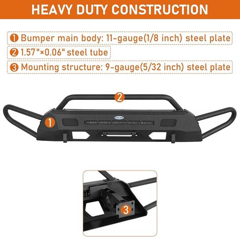 Hooke Road 3rd Gen Tacoma Front Bumper Tube Bull Bar for 2016-2023 Toyota Tacoma, Steel Stubby Bumper with Winch Mount, Grille Guard, LED Light Bar in Kuwait